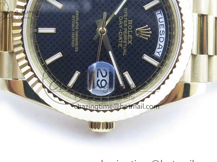 Black 40mm YG 228239 904 Version YG Bracelet Dial Markers BP A2836 Stick New Day-Date Dial on President 0420